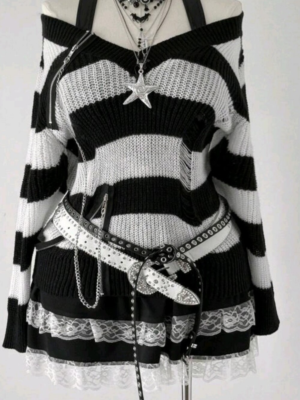 Black & White Striped Off-Shoulder Knit Sweater PLUS SIZES 16-22